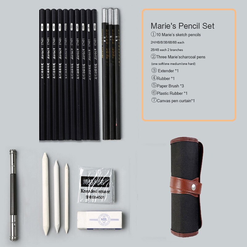 Sketch set pencil storage full set of adult sketch painting tool set beginner sketch drawing art supplies: 13 pencil clasps
