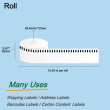 Sonar-DK-22212 Label 62mm*15.24M Continuous Compatible for Brother Label Printer White Color DK-2212 DK22212