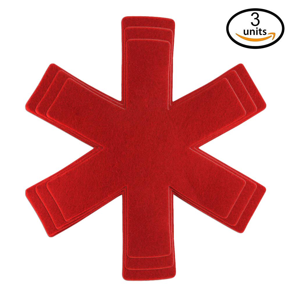 Protectores antideslizantes y antiarañazos para mesa para ollas y sartenes, esterilla de protección para vajilla del hogar: Red 3pcs