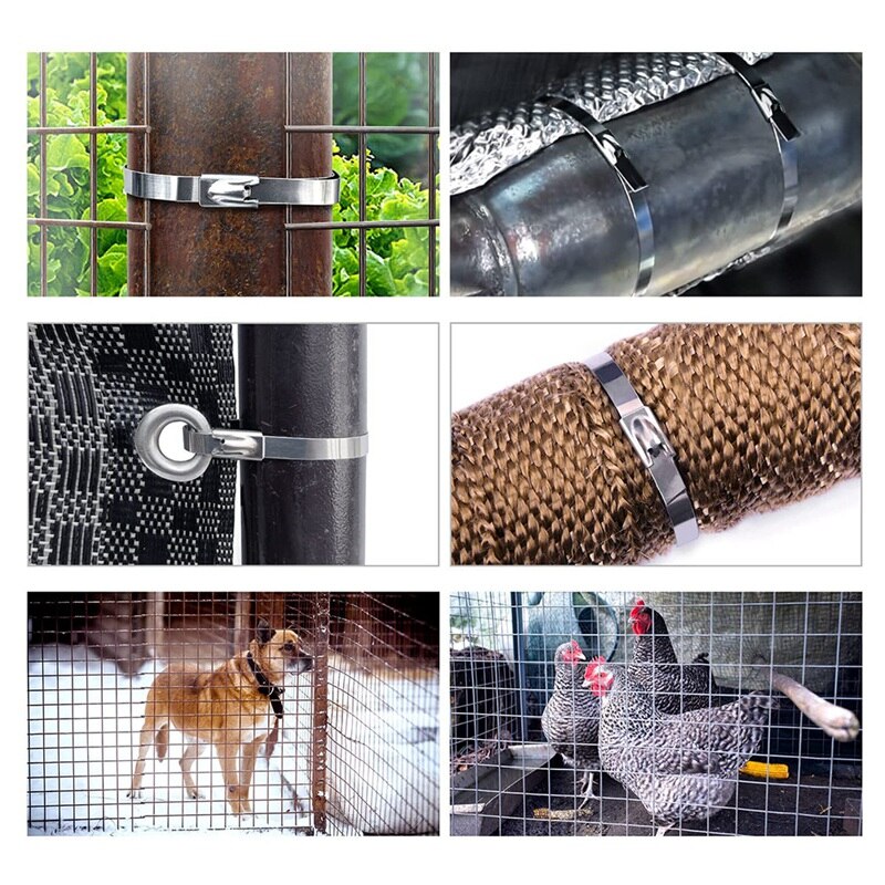 100Pcs Chain Link Fence Ties,Multi-Purpose Self-Locking Stainless Steel Zip Ties for Outdoor Garden Farm Pet Cages Fence