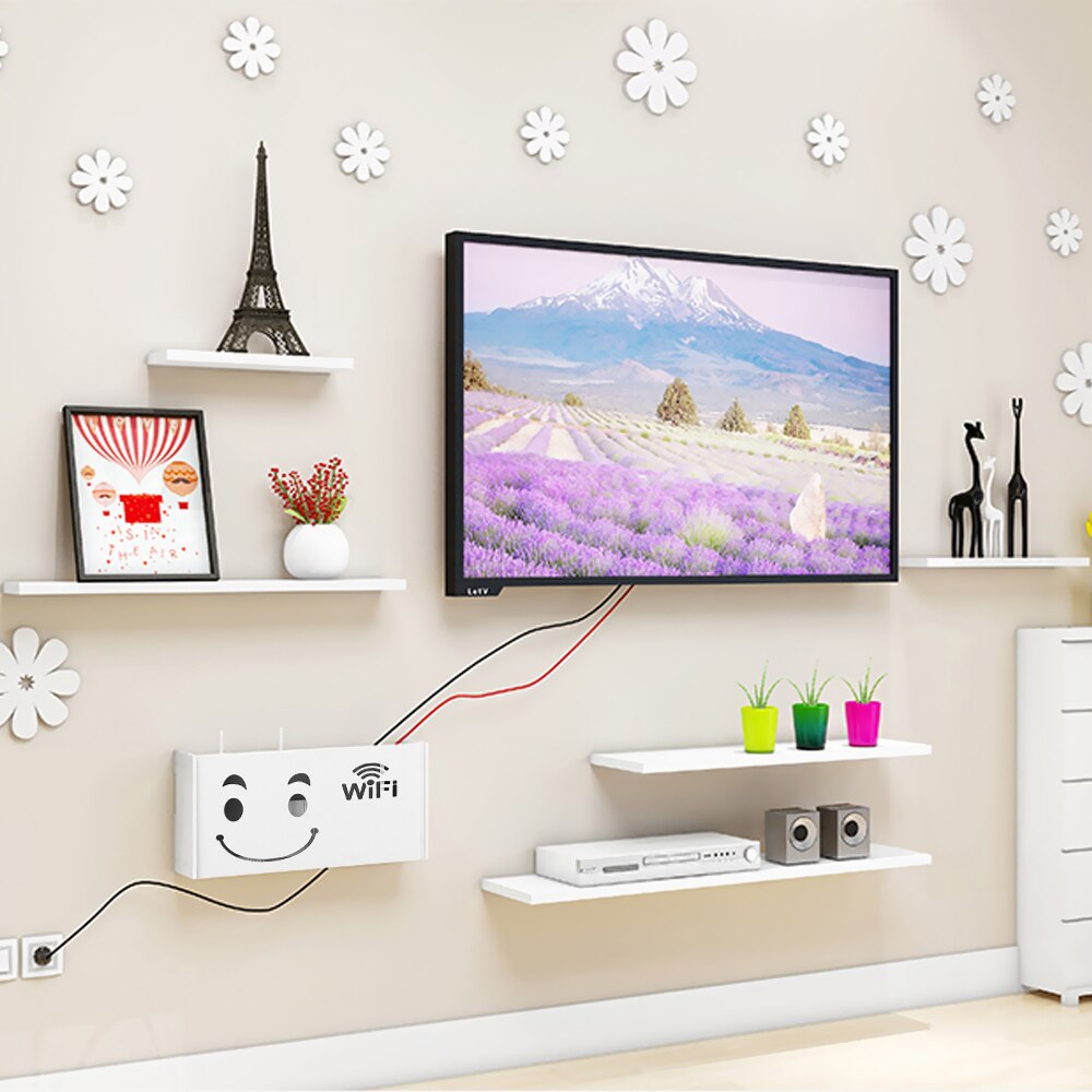 1 stk vægmonteret trådløs wifi router opbevaringsboks pvc panel hylde hængende stik bord beslag kabel opbevaring organizer boligindretning