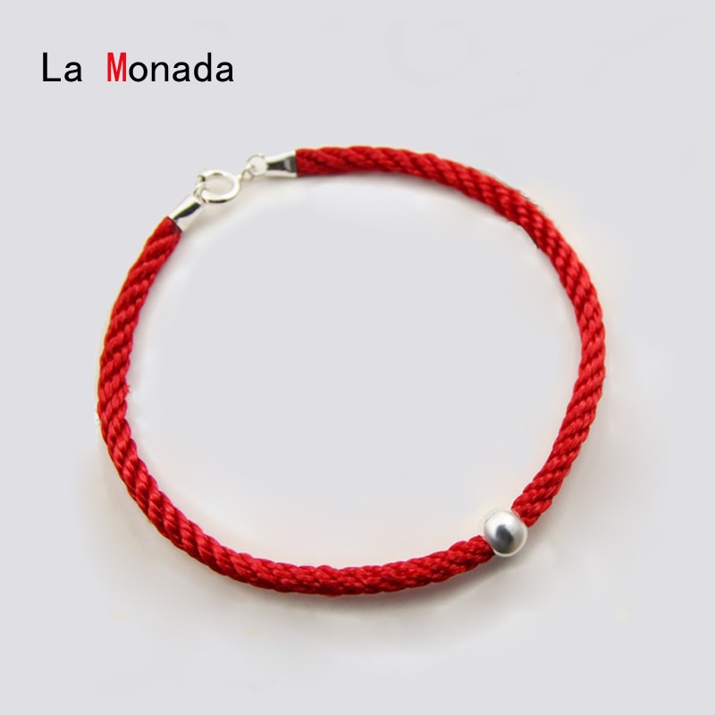 La Monada Paar Rode Draad Voor Hand 999 Puur Zilveren Armband Rode Draad String Touw Armbanden Voor Vrouwen Zilveren Bal kraal Mannelijke