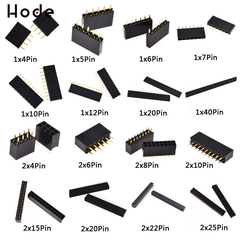 10pcs 2.54mm 2mm Connector Female Set 1X4 to 1X40 Pin 2X4 to 2X25 Pins Single Double Row PCB Connector Strip Pin Header