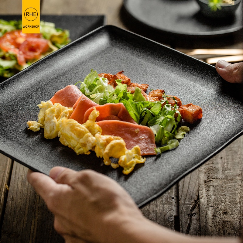 Rhe europeisk biff vestlig tallerken svart pizza rund tallerken firkantet dessert tallerken rektangulær sushi kjøkken servise