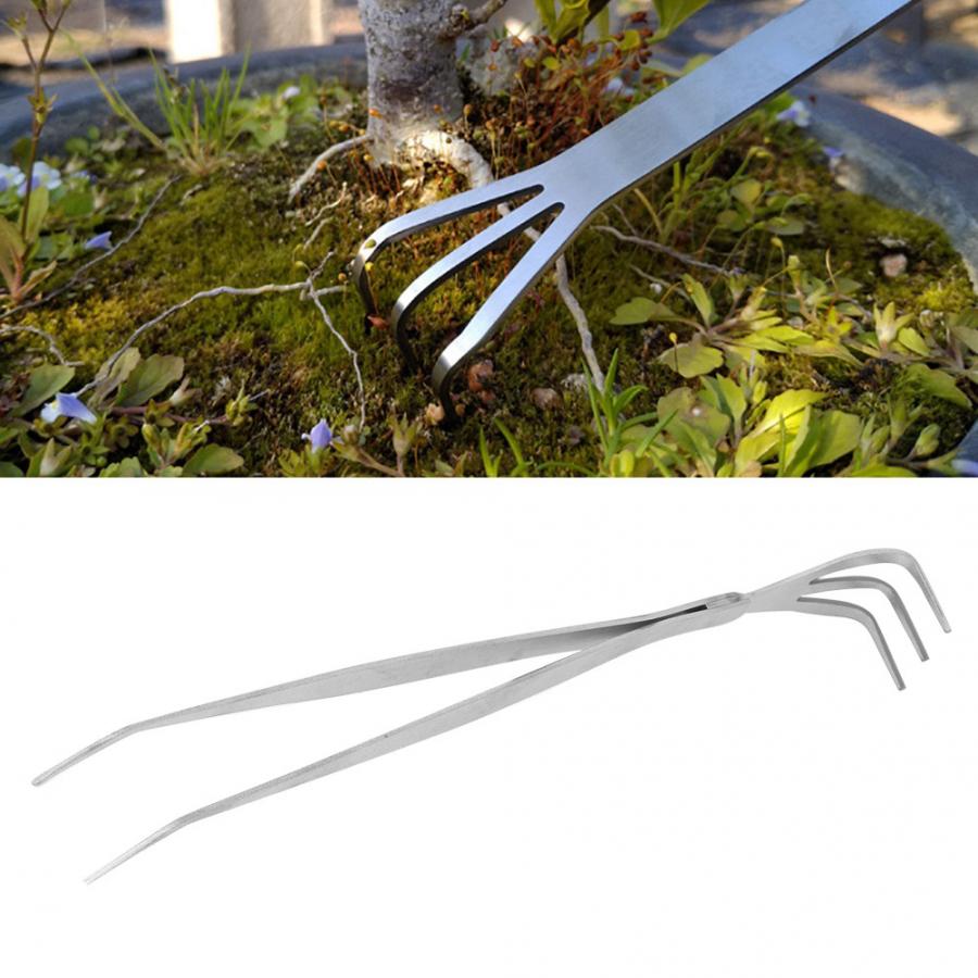 2 en 1 de acero inoxidable Bonsai rastrillo Bonsai pinzas herramienta de cultivo de suelo con mango ergonómico