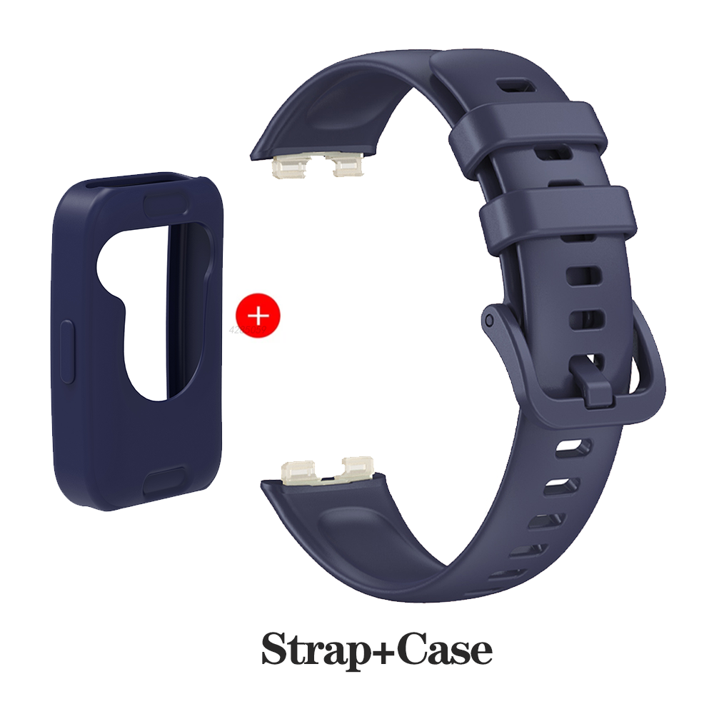 Silicone Strap for Huawei Band 9 Watchbands Replacement Bracelet Accessories for Huawei Band 8 Screen Protector Bumper Watchband: Rose Pink  
