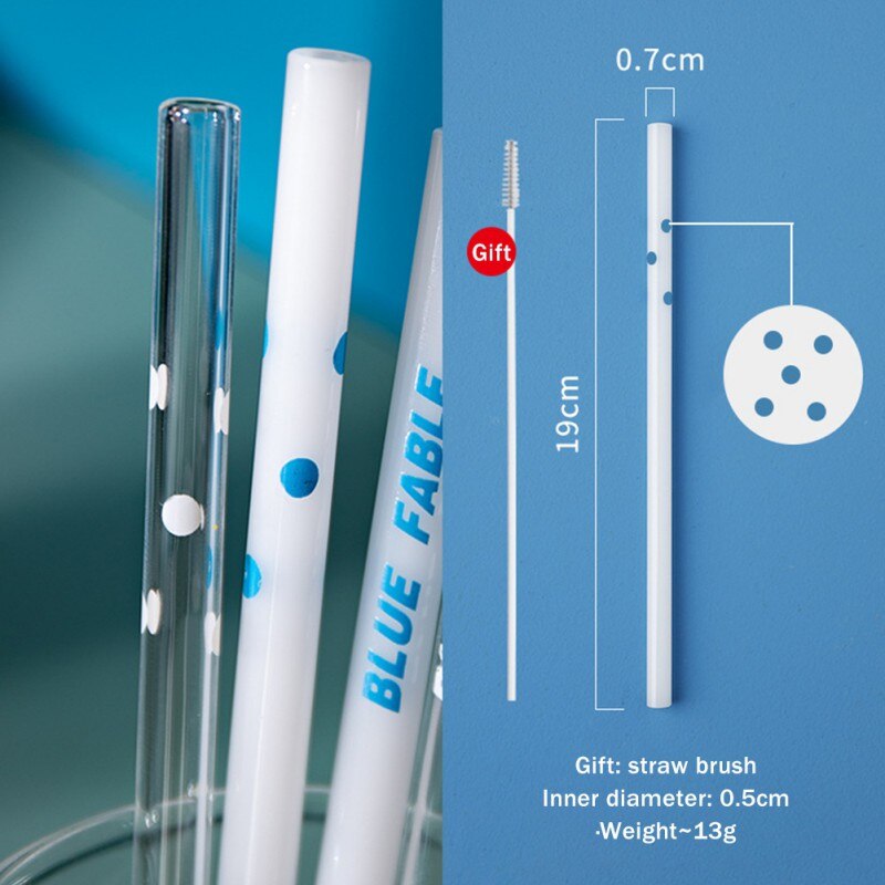 Cute Printed Glass Drinking Straw Eco Friendly Reusable High Borosilicate Glass Straw For Smoothies Cocktails Bar Accessories: A2