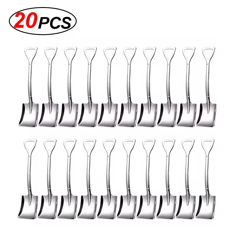 20/2x cucharas de pala de acero inoxidable, Mini cucharadita de café dorada y plateada, cuchara de postre para helado de fruta, juego de vajilla de cocina: Negro