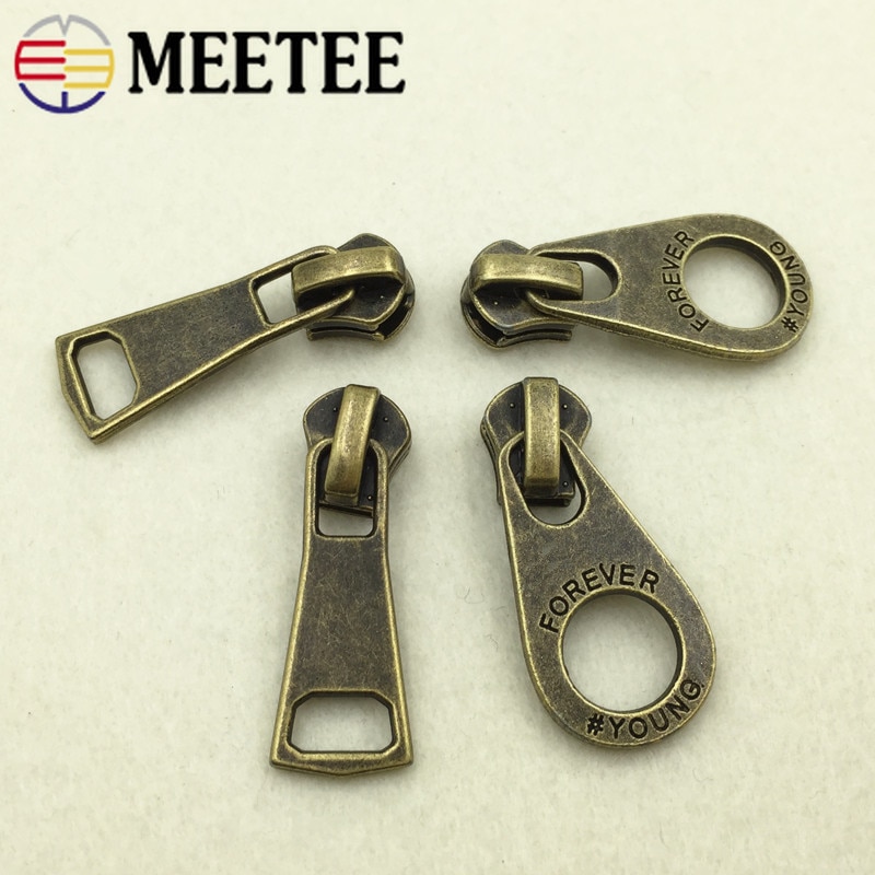 5Pcs Retro Bronze Zipper Slider For Metal Zip Down Jacket Coat 5# Zippers Head Zips Repair Kits DIY Garment Sewing Accessories