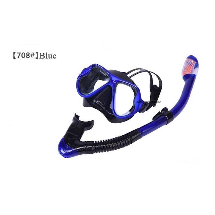 Diving Mask and Snorkel Set - Anti-Fog Goggles - Scuba Swimming Pool Equipment - Silicone & Tempered Glass: Blue