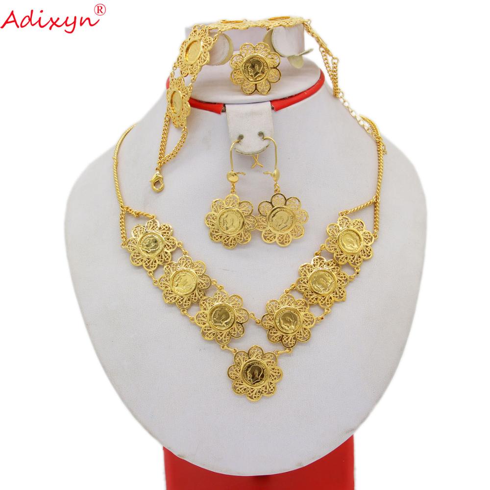Adixyn – ensemble de bijoux couleur or, collier, boucle d&#39;oreille, bague, Bracelet, accessoires pour Halloween africain, dubaï, inde, N10094