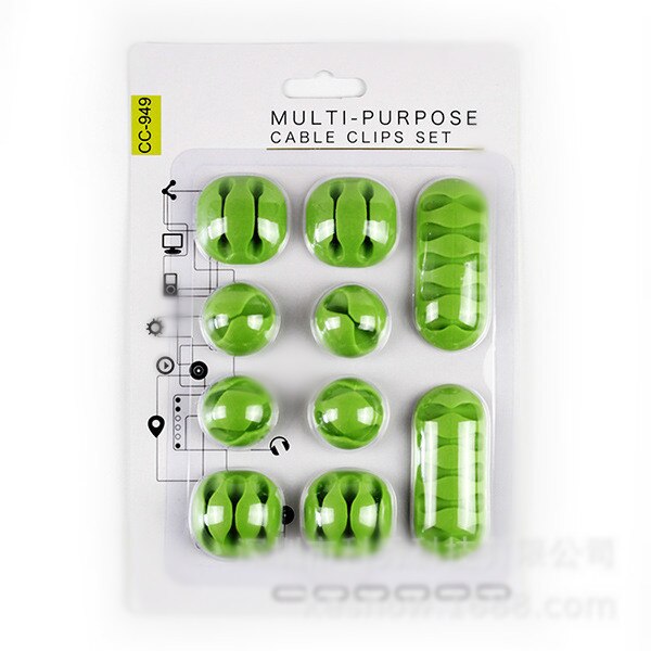 10PCS Suit Round Cable Protector Management Device Organizer Finishing Desktop Silicone Wire Retention Clips Power Cord Winder: Green 10 suits