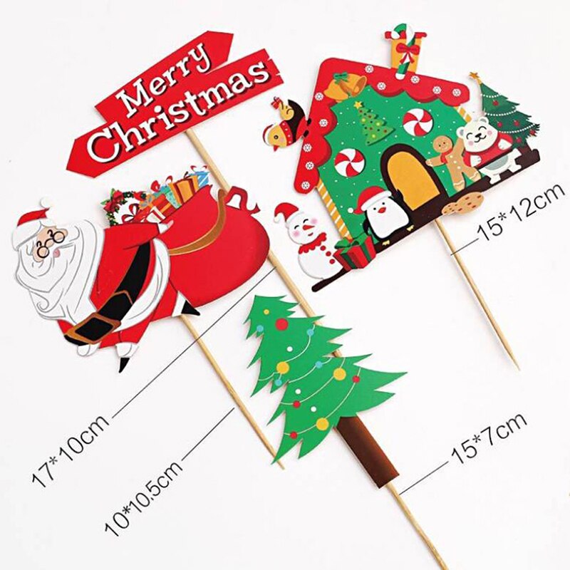 1Set Merry Christmas Letter Cake Topper Santa Claus Snowman Cake Decoration Home: E