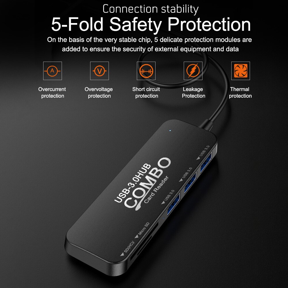 USB Type-C Combo USB 3.0 Hub High Speed Portable 3 Ports USB Divider Card Reader All In One For SD TF For Laptop PC Computer HUB