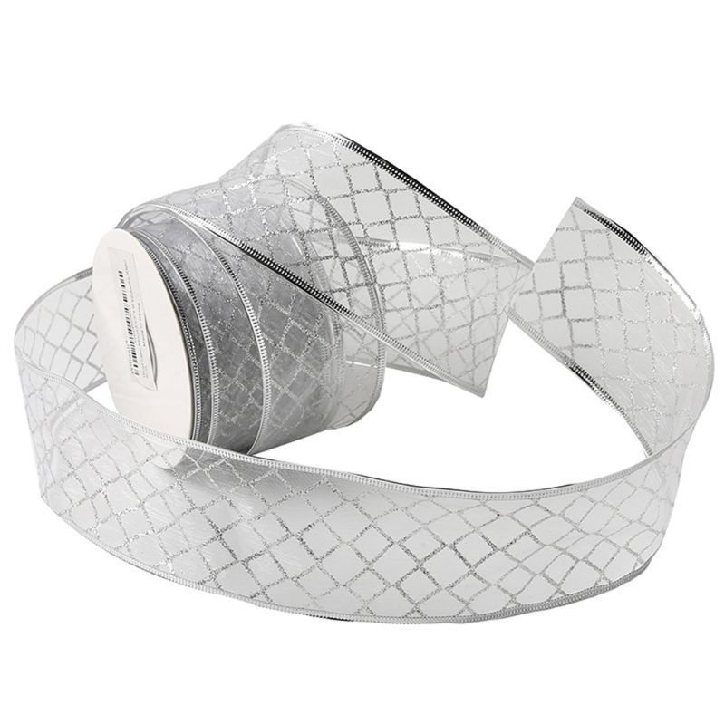 Cinta de Organza transparente de celosía de 50 yardas para decoración de árbol de Navidad Q39B