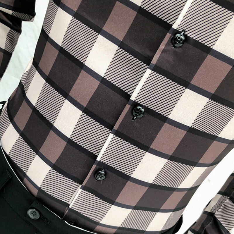 Camisa clásica a cuadros para hombre, camisas formales entalladas informales de manga larga para negocios, ropa de calle, ropa Social para hombre
