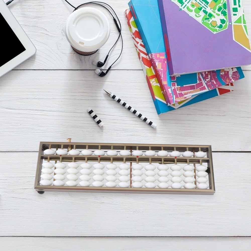 1Pc Aluminum Alloy Abacus 13 Digits Rods Arithmetic Abacus Caculating Chinese Abacus Math Leaning Brain Developing Educational T