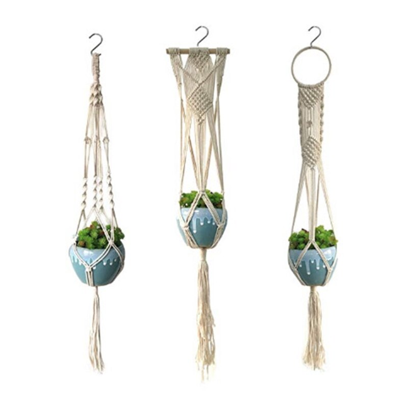 Macrame Plant Hangers Set Van 3 Indoor Muur Opknoping Planter Mand Bloempot Houder Home Decor Opknoping Planter: 8YY1201429-A