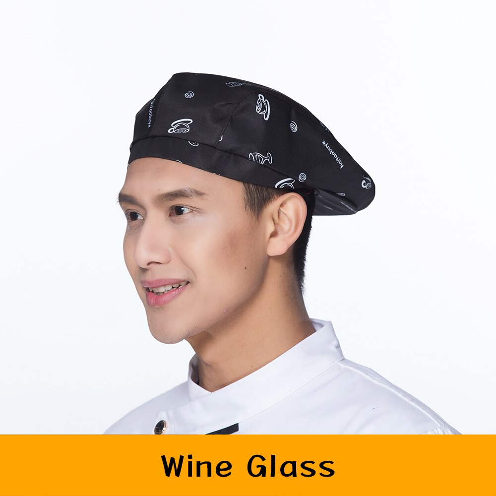 Chapeau de Chef Service alimentaire, uniforme de travail de cuisine café Restaurant, casquette élastique, chapeaux de serveur de barbier à imprimé de piment, 17 couleurs: 10