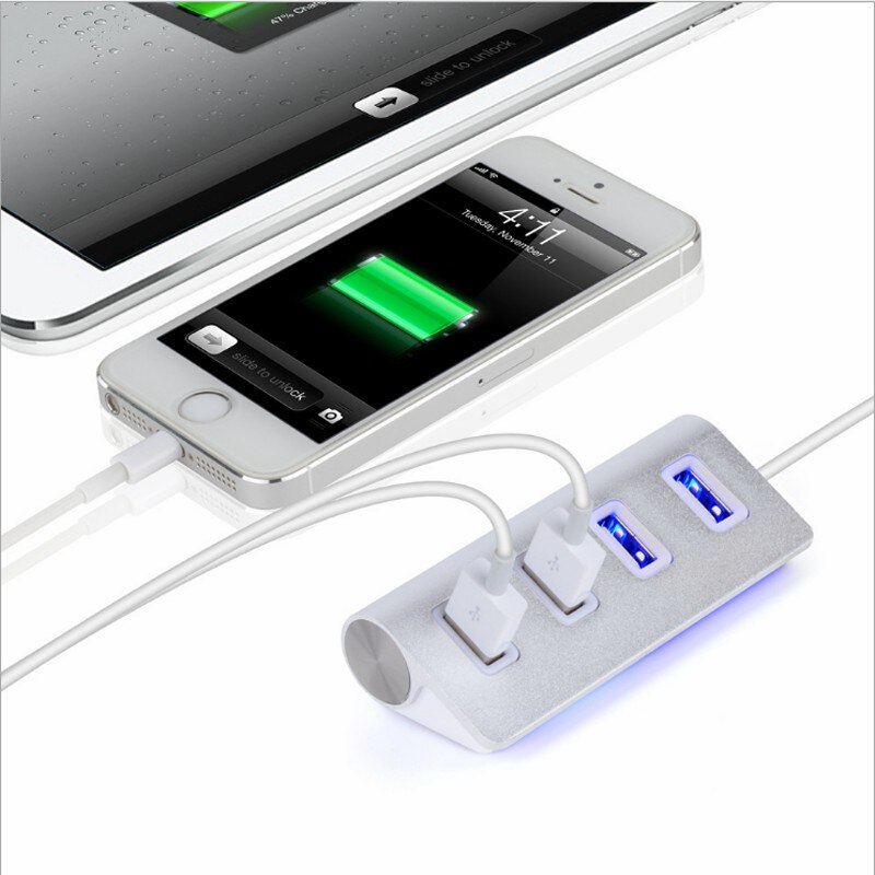 High Speed 4 Port USB 2.0 HUB Powered Adapter Aluminum Alloy Safe Cable Splitter Extender Multi Hub For Windows/MAC /Phone