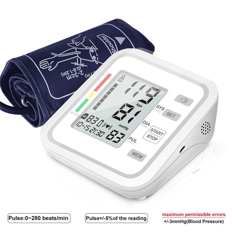Draagbare Digitale Bovenarm Bloeddrukmeter Elektrische Hartslag Tester Tonometer Gezondheidszorg Bloeddrukmeter Tensiometro bloeddrukmeter