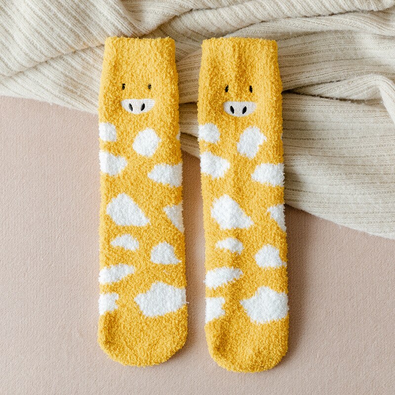 Winter thick warm ladies warm socks kawaii Christmas cartoon cow duck cat socks printing funny women year socks: 3