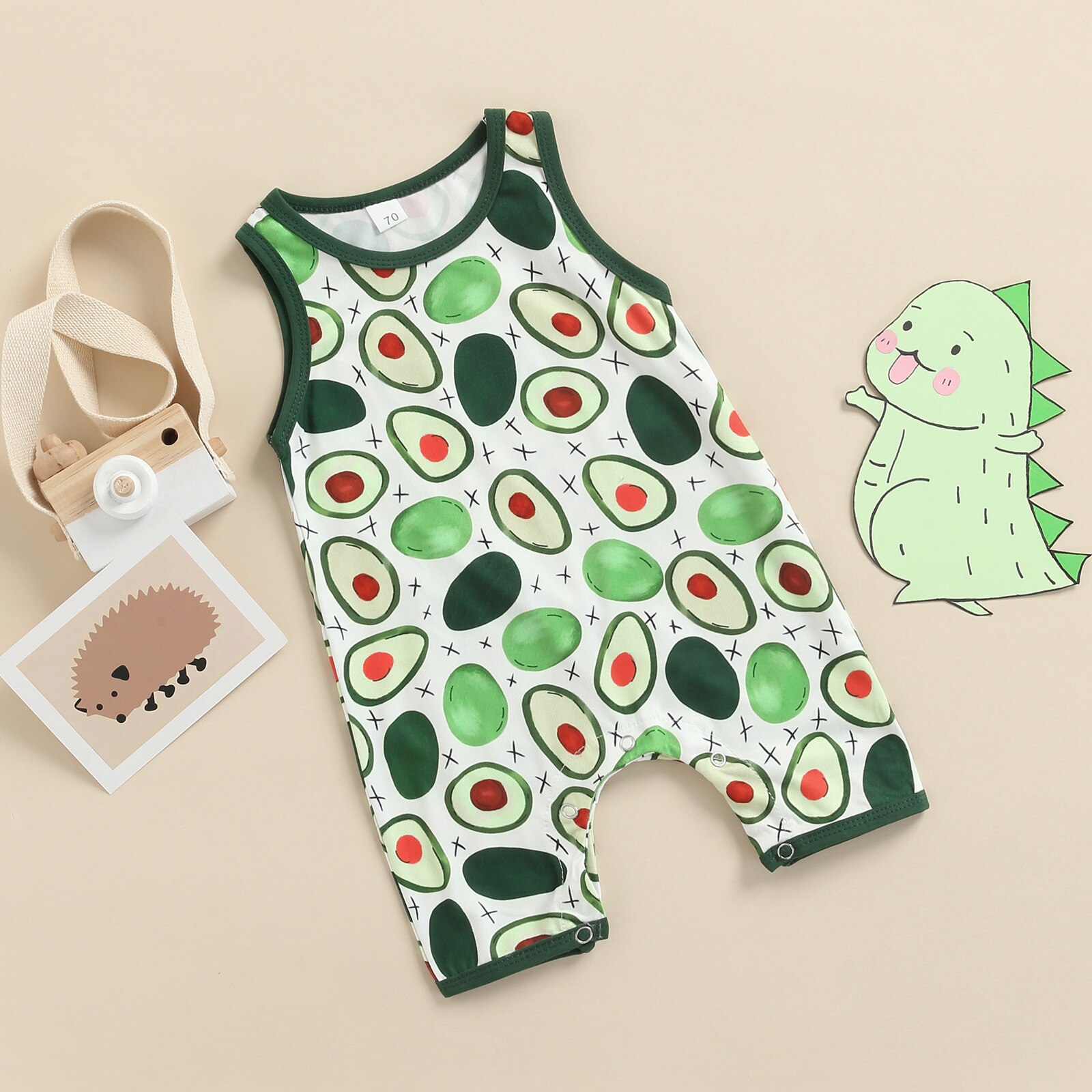 Pagliaccetto per bambini stampa Avocado senza maniche bottone a pressione bottone chiuso tuta traspirante stile gilet abbigliamento estivo per ragazzi