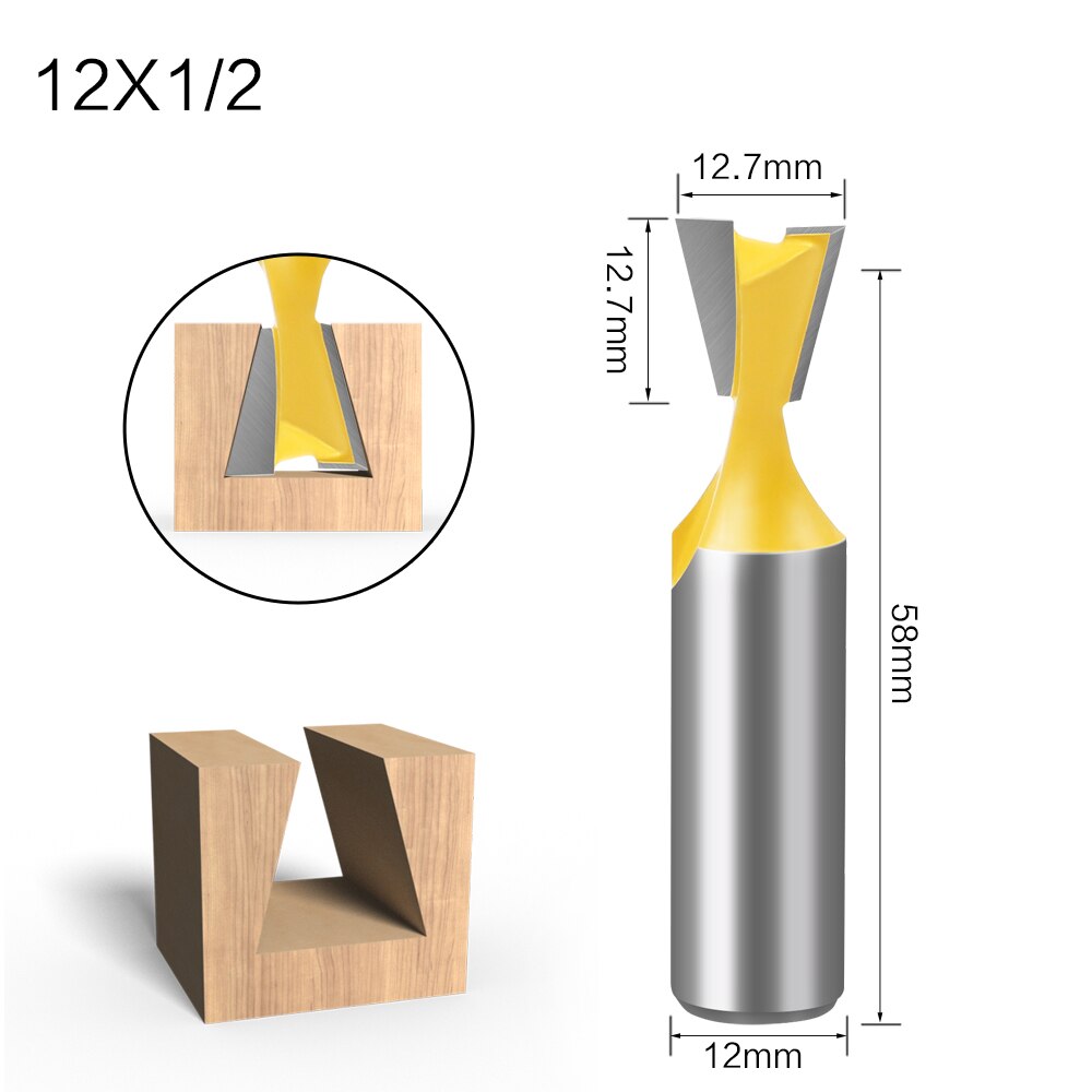 1/5/6Pcs 6mm/6.35mm 8MM Shank Dovetail Milling Cutters C3 Grade Tungsten Router Bits For Wood Carving Woodworking Tools: 12mm shank NO3