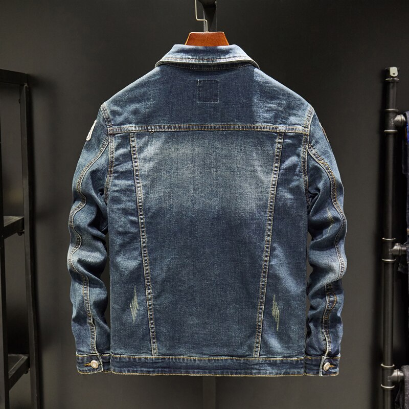 men's denim jacket embroidery denim jacket Slim casual street clothing retro men's denim jacket