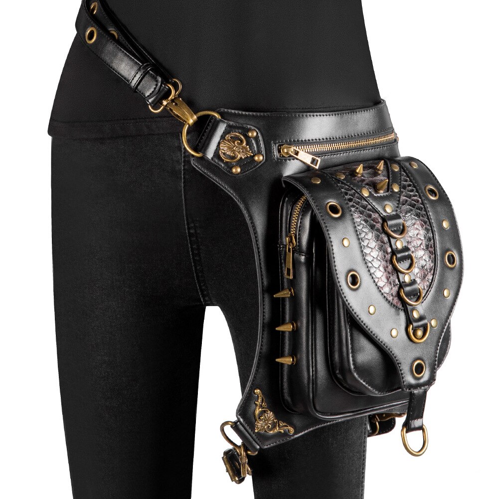 Women's bag punk one shoulder messenger rivet skull outdoor multifunctional waist bag