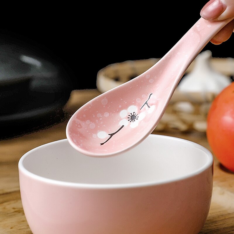 Cherry blossoms Ceramic Spoon Kitchen Accessories 14cm Cookware Tool Japanese Cooking Rice Soup Kitchenware Damaged Claim