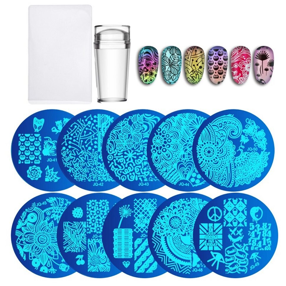 Biutee Nagel Stempel Platten einstellen 15 platte + 1 Stempel + 2 Schaber + 1 lagerung tasche Desgins NäGel Kunst stanzen Platte Schaber Stempel einstellen: einstellen 7