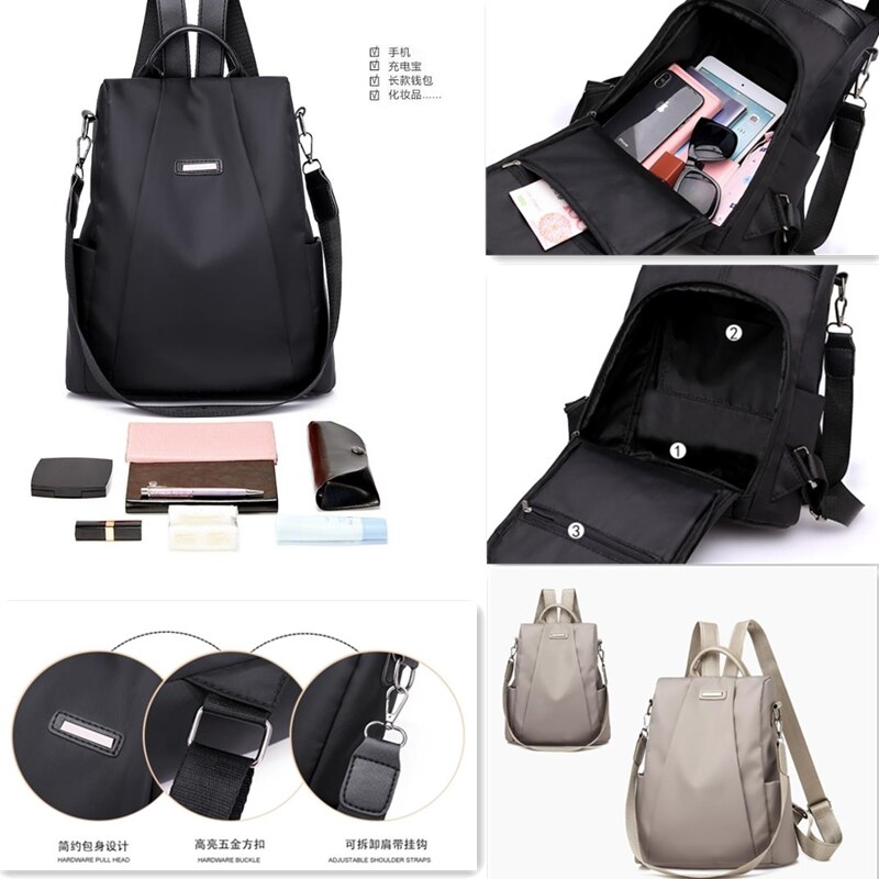 Frauen Reise Rucksack Reisetasche Anti-Diebstahl Oxford Tuch Rucksack Schwarz