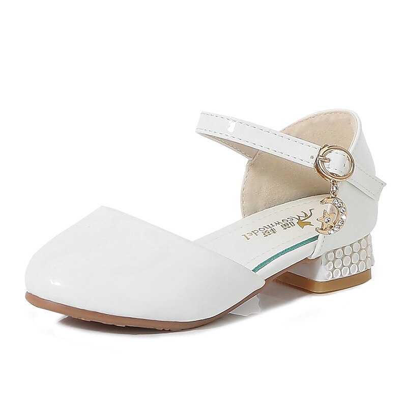 Zapatos de cuero para niñas, calzado de princesa de tacón alto blanco, zapatos de vestir para estudiantes y bebés, novedad, 02: 39