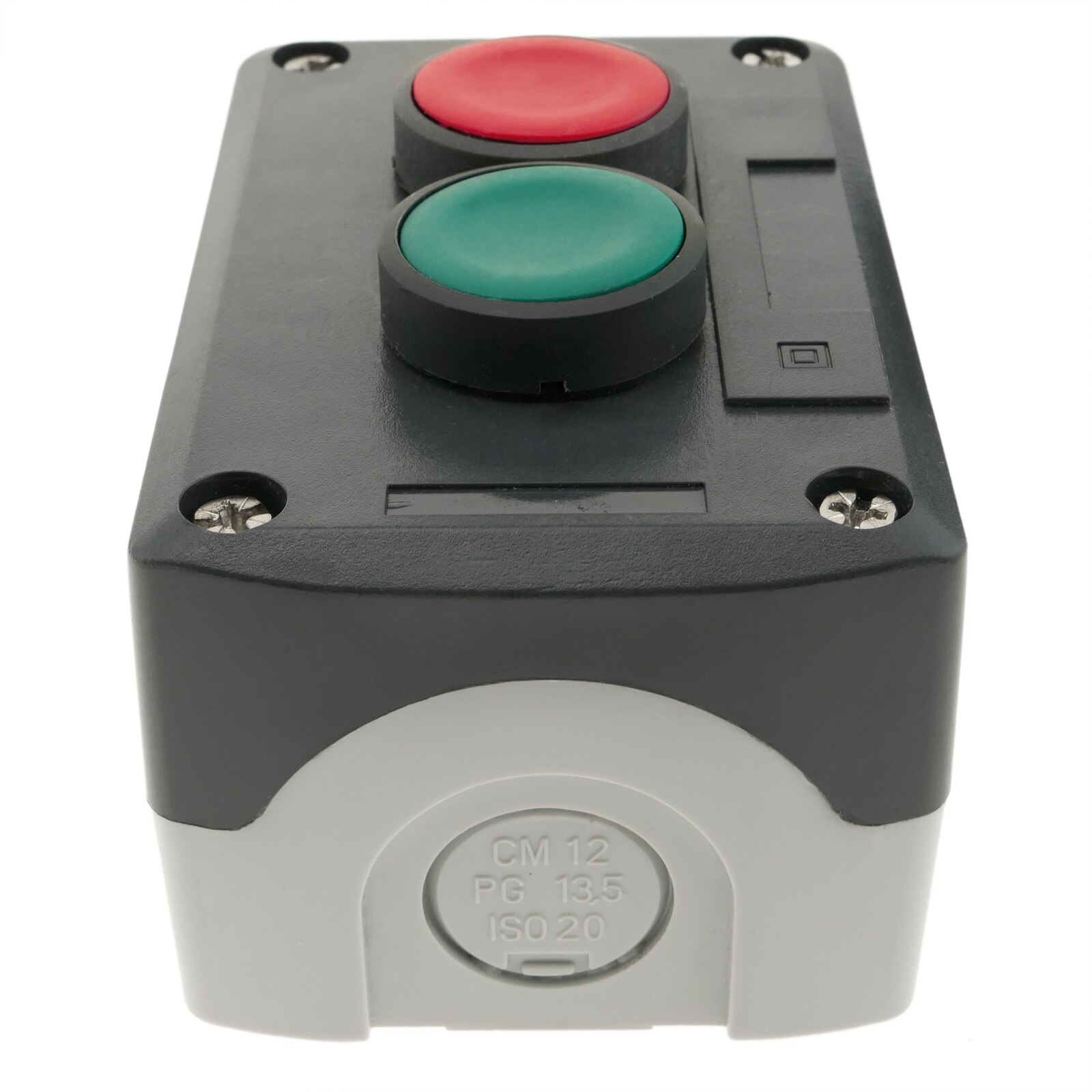 BeMatik-gray/black control box with 2 momentary push-buttons green 1NO red 1NC