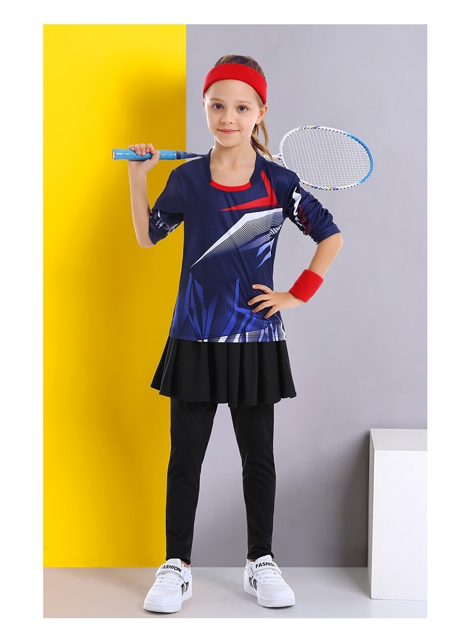 Kinderen Badminton Sport T-shirt Vrouwen Kleding Kid Tennis Skorts Kits Meisjes Tennis Shirts Rok Broek Sets Volledige Mouw