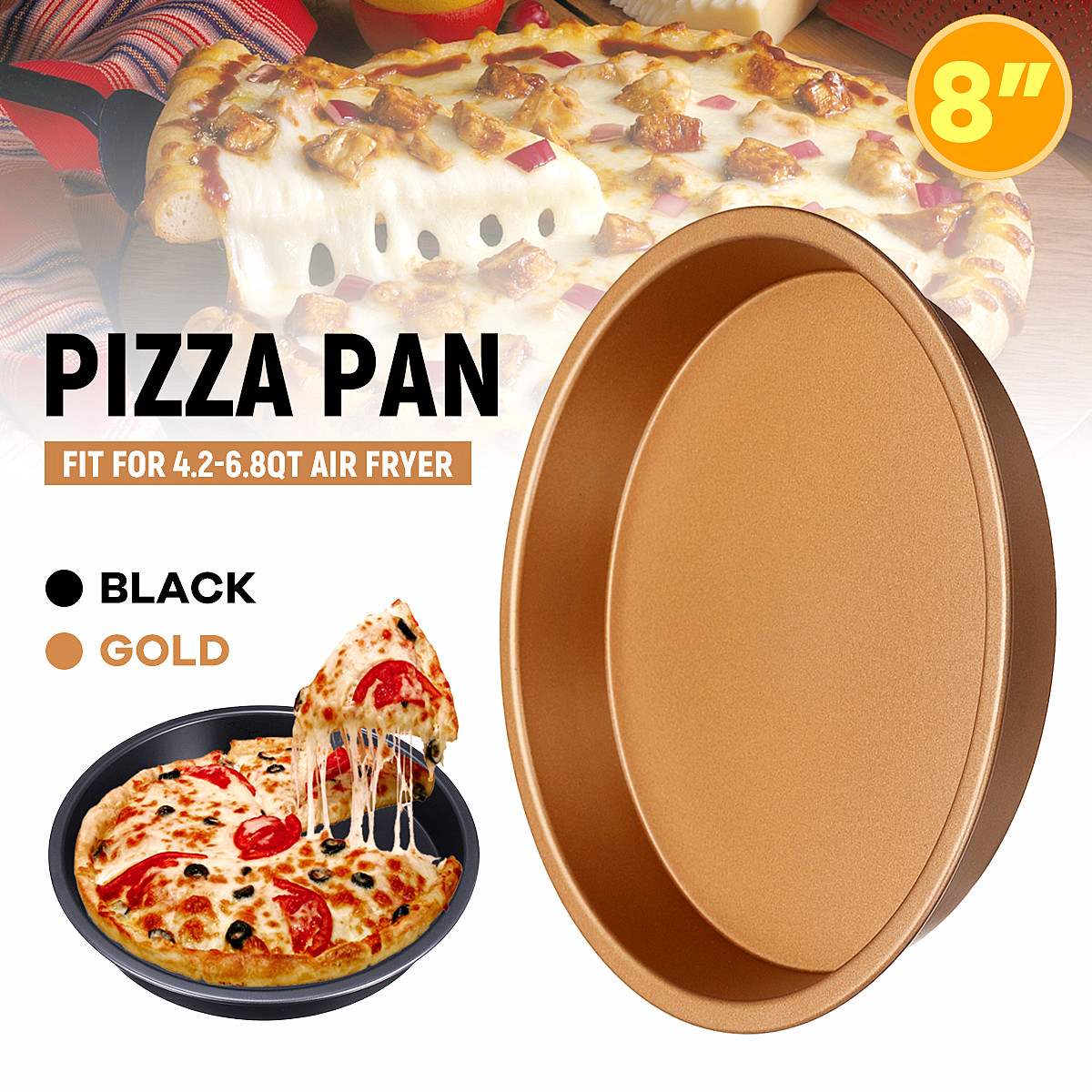 Kulstofstål pizza pande 200mm guld bageplade til 4.2-6.8qt luft frituregryder tilbehør plade retter madlavning bagning køkkenredskaber