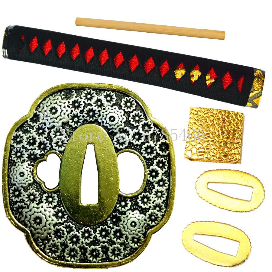 Plant flower Theme Sword Guard for Katana/Wakizashi Fittings Set Kirsite Tsuba+Menuki+Fuchi+Kashira+Handle+Habaki+Seppa Metal Cr: A