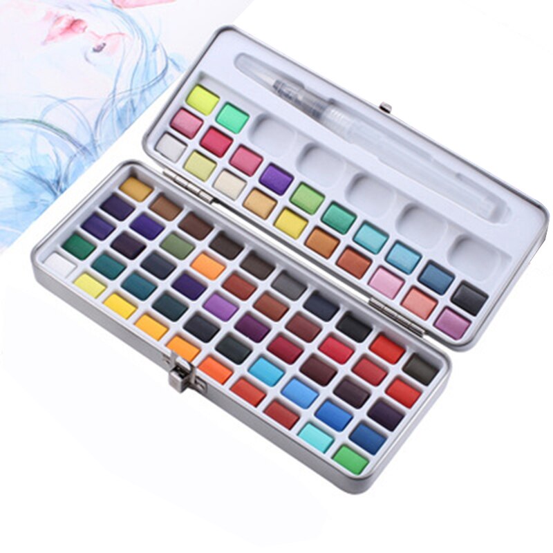 50/72/90 Kleur Solide Aquarel Set Draagbare Metalen Doos Basic Neone Glitter Parel Aquarel Verf Voor Tekenen art Verf Levert