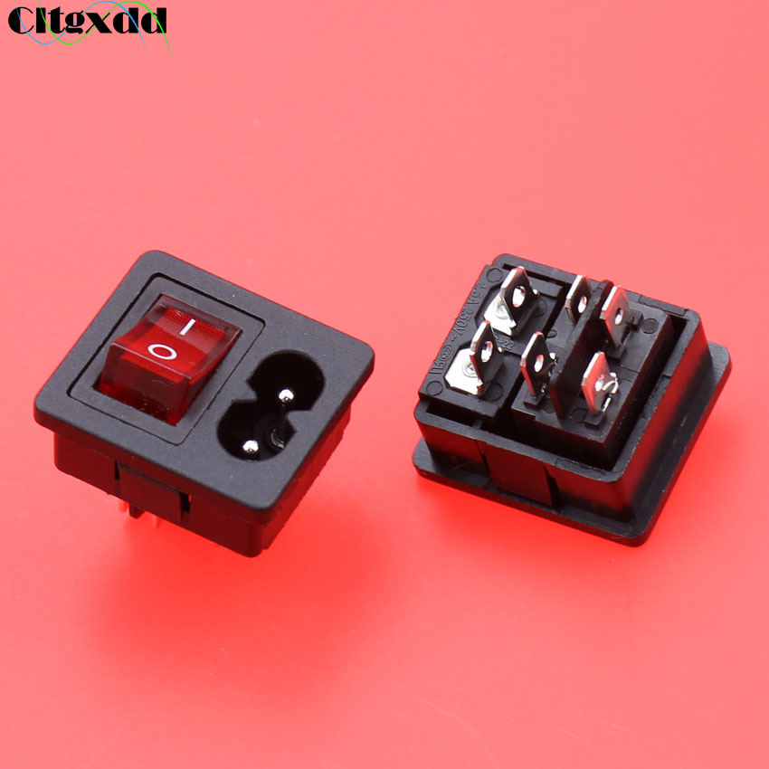 cltgxdd 1~5pcs IEC320 C8 AC 2.5A 250V power Cord Inlet socket receptacle with red light rocker switch for Computer Amplifier