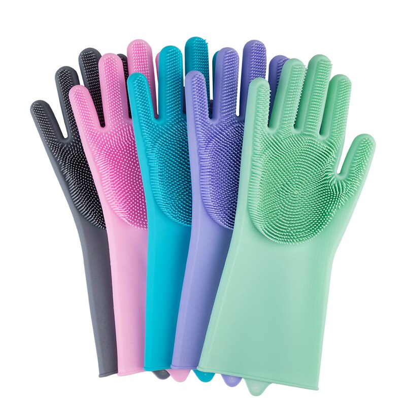 1 paire Silicone vaisselle lavage gant avec brosse de nettoyage cuisine ménage lavage gant 100% alimentaire vaisselle gants: Random 1Pcs / Thicker version