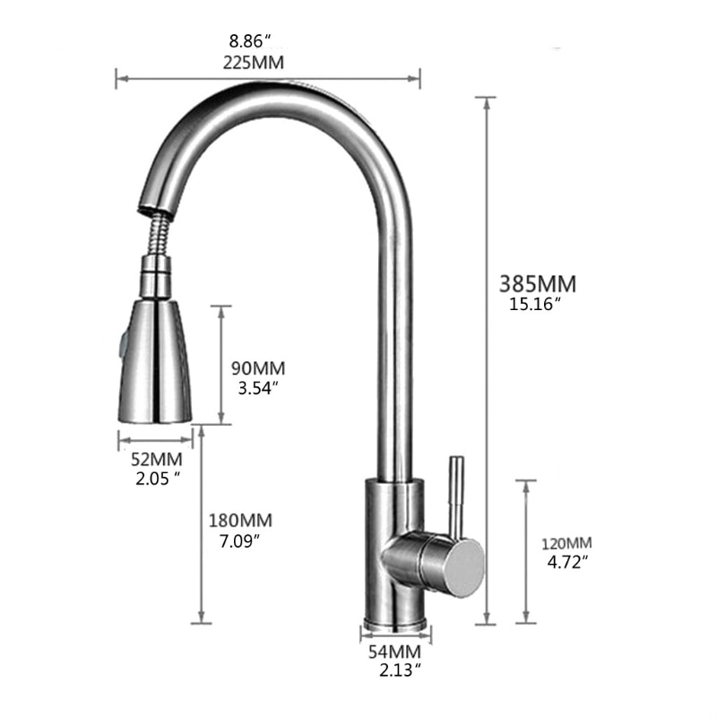 1/2" Stainless Steel Kitchen Sink Faucets with Pull Down Sprayer Deck Mount R9UD