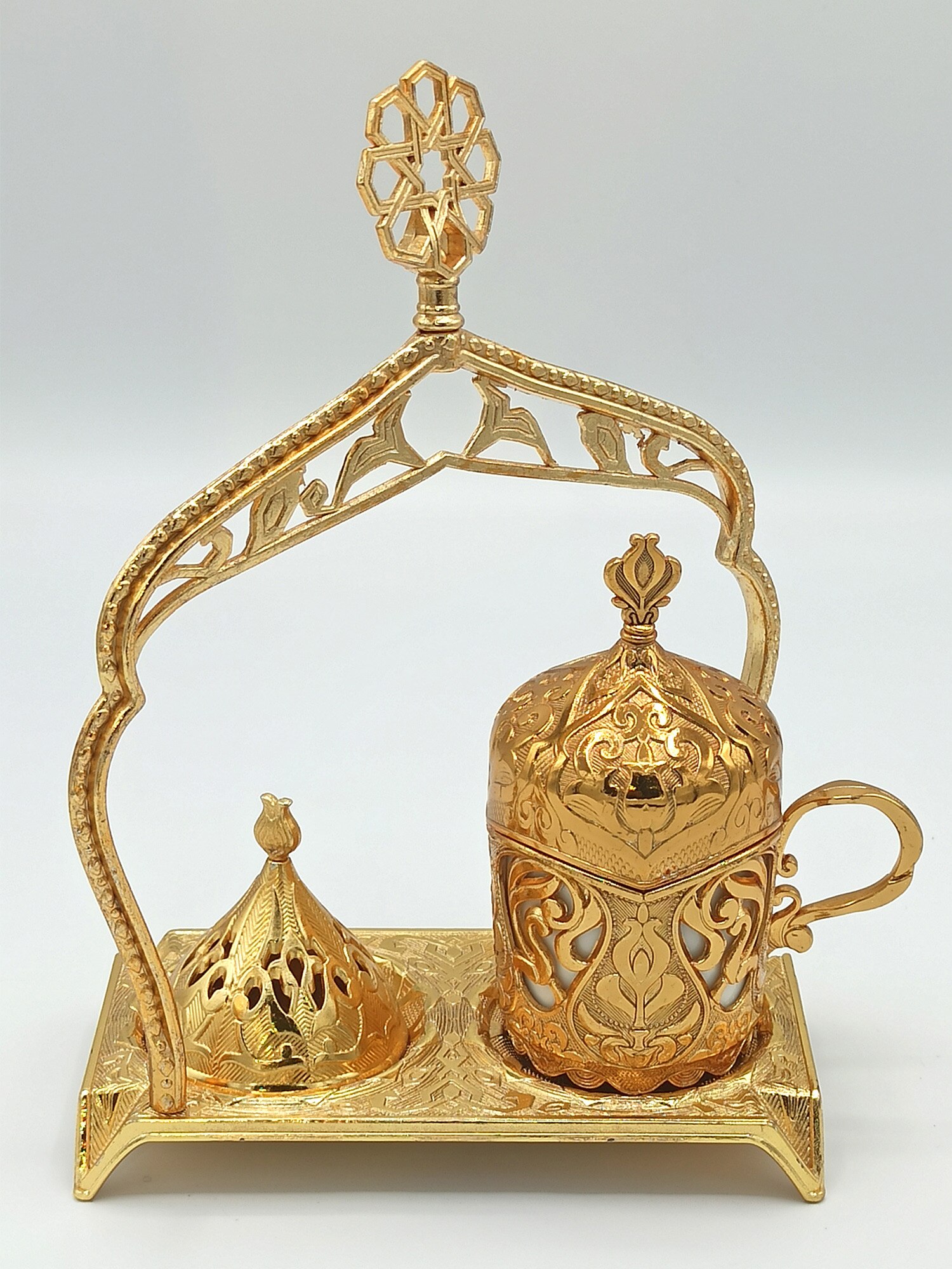 Autentiske kaffekopper kaffesæt kit vandglas sukker skål bakke vælg, osmannisk kalkun anatolia: Guld med skål