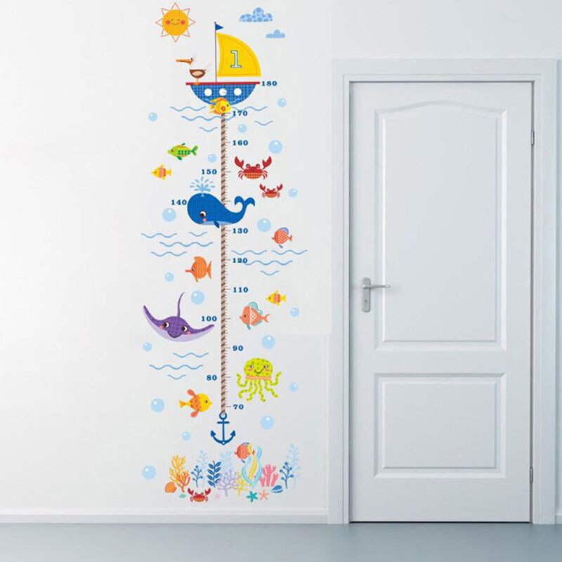 1PC Funny Cartoon Animal Music Child Growth Height Ruler Wall Sticker For Kids Room Bedroom Height Meter Stickers Room Decor