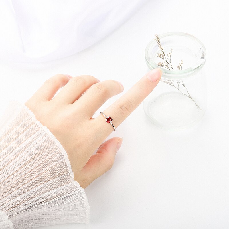 Silver Rings Cat Adjustable Finger Rings 925 Wine-red Zircon Cute Cat Ring for Women Jewelry