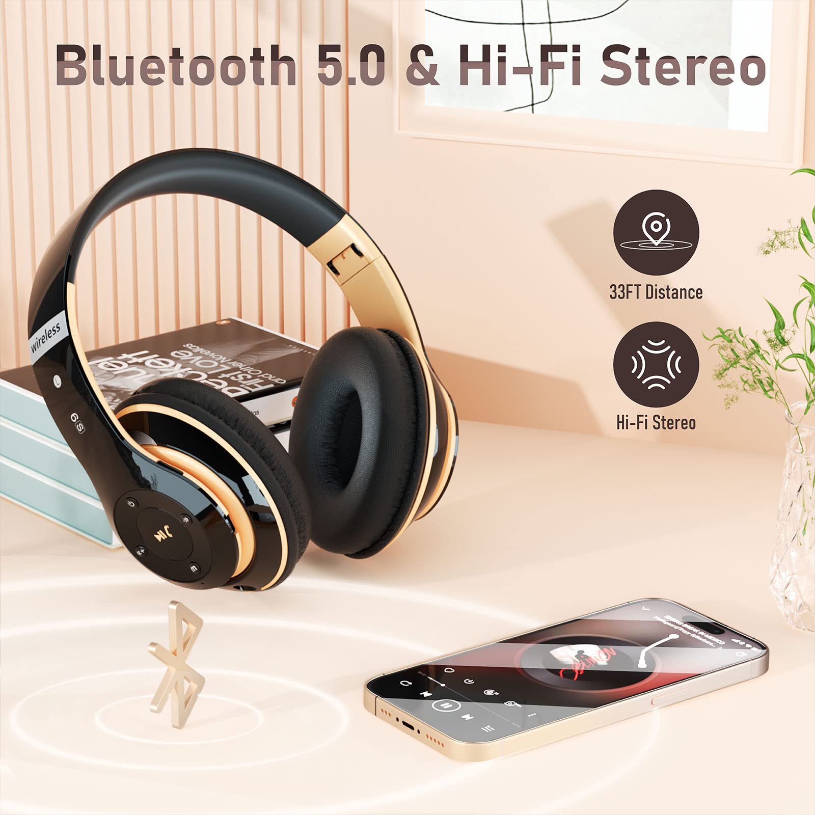 Bluetooth-Kopfhörer über Ohr, 6s faltbare kabellose Kopfhörer mit 6 eq-Modi, 40 Stunden Spielzeit Hifi-Stereo-Headset mit Mikrofon