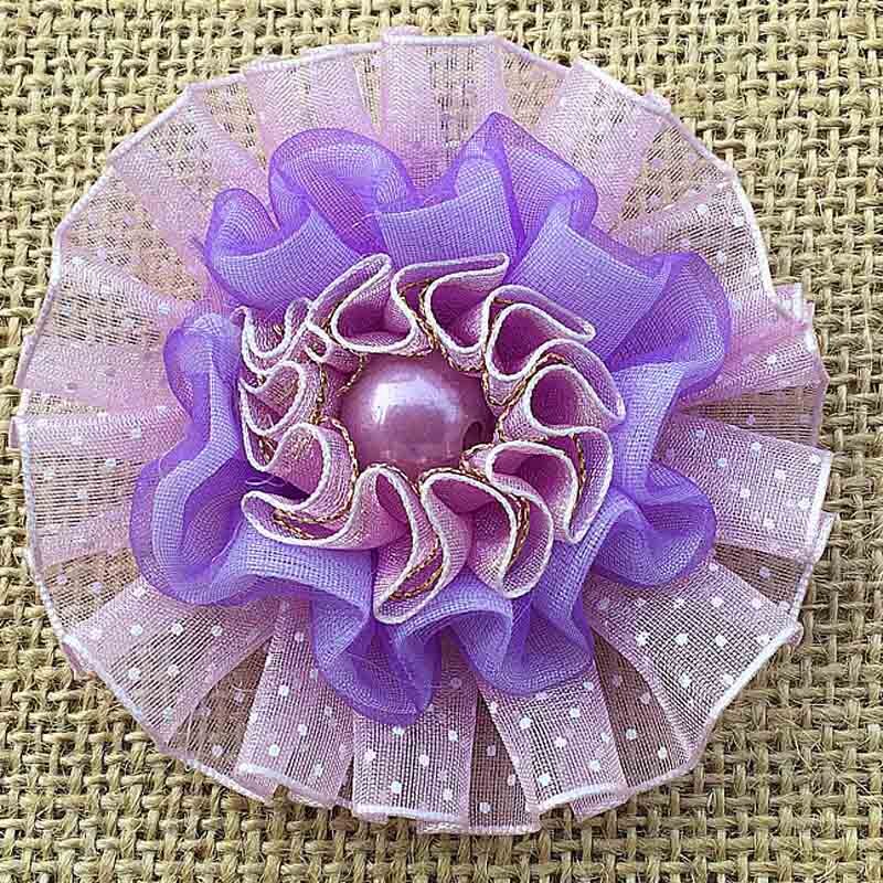 2pcs Cute Yarn ruffle Ellegant Ribbon Flowers rosettes Scrunchy gum for Elastic Hair Band Girls Headwear rubber bands: Lavender