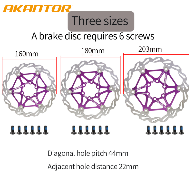AKANTOR-Rotos de freno de refrigeración para bicicletas, bicicletas de carretera Mtb, acero inoxidable ultralig, rotor flotante, 160 mm, 180 mm, 203 mm