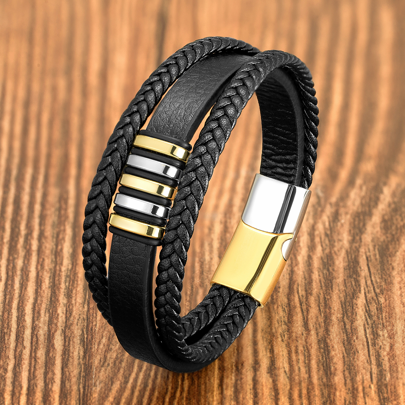 Punk Multilayer Lederen Mannen Armbanden Classic Rvs Armband Voor Mannen Charme Mannelijke Sieraden Accessoires Vriendschap