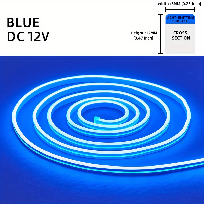 1 Roll 12V 196.85in/5M LED Flexible Silicone Neon Light, Outdoor LED Strip Lights Waterproof, 2835 12-bead Neon Light, 12V 6*12: Blue